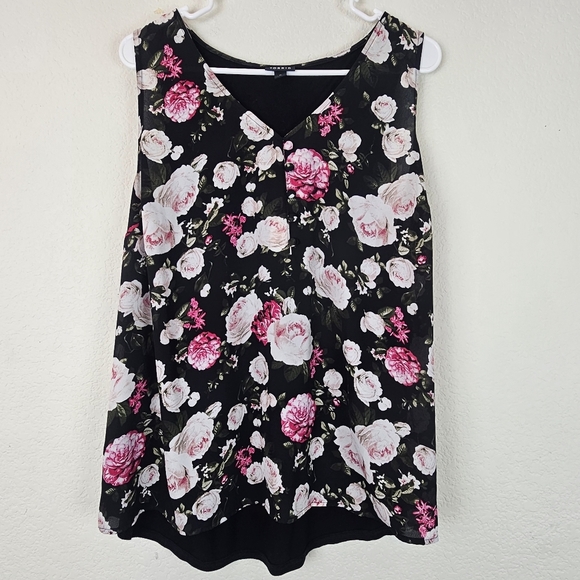 Torrid Floral Georgette Tank Top Black Pink Roses Sleeveless Plus Size 0X - Picture 5 of 11